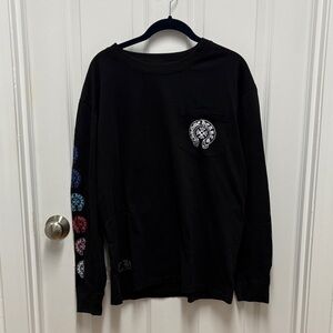 Chrome Hearts Long Sleeve Pocket T-Shirt Black Multicolor Cross Logo - Size 2 XL